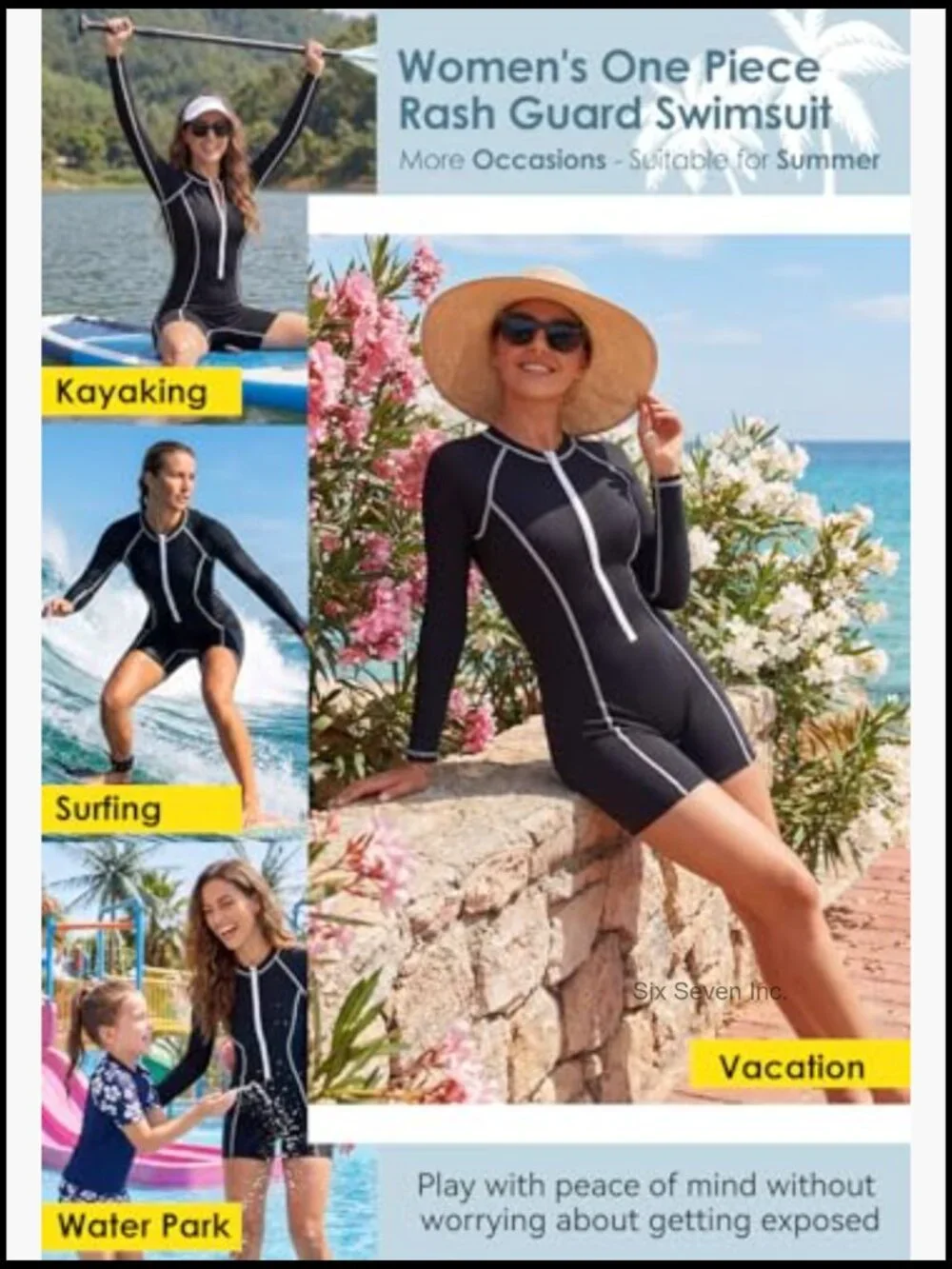 UPF 50+ Long Sleeve Rash Guard One Piece Swimsuit Front Zipper Boyleg Full - Picture 3 of 7